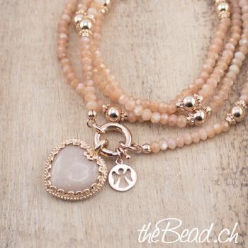 Preview: Halskette mit MONDSTEIN & HERZ Anhänger, 85 cm lang! Preview: thebead mondstein perlenhalskette