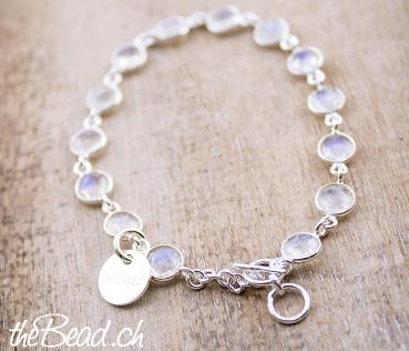 silver bracelet with rainbow moonstone