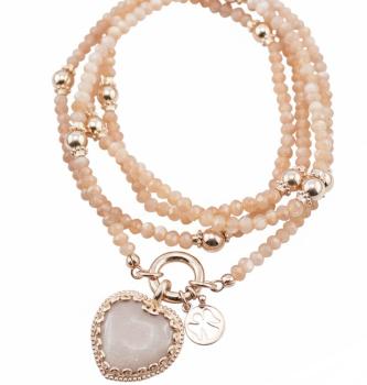 Halskette mit MONDSTEIN & HERZ Anhänger, 85 cm lang!