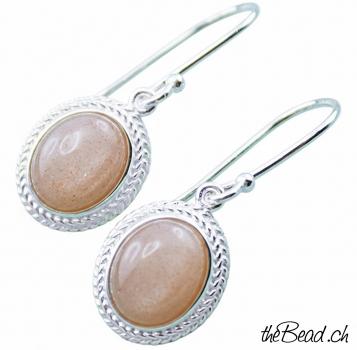 tolle 925 Sterling Silber Ohrhänger mit orangem Mondstein