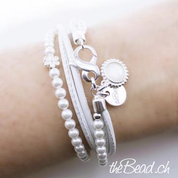 wickelarmband  mit Muschelkern Lederarmband mit Venusblumen Anhänger theBead