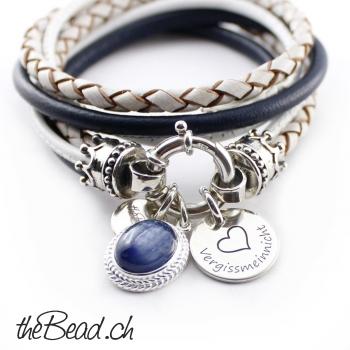 blauer kyanit stein anhänger Lederarmband