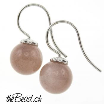 earrings 925 silver and orange moonstone