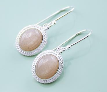 tolle 925 Sterling Silber Ohrhänger mit orangem Mondstein