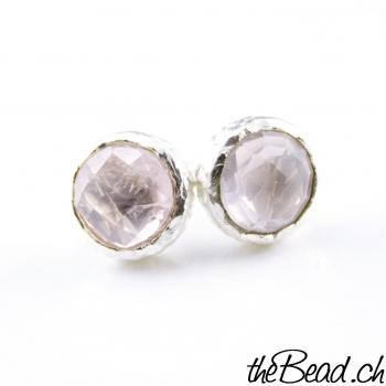 rose quartz earrings made of 925 sterling silver