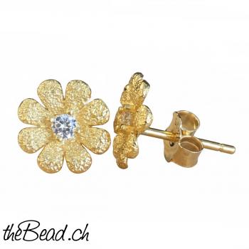 vergoldete Ohrstecker BLUME mit Zirkonia
