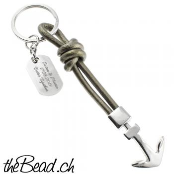 keychain leather and stainless steel