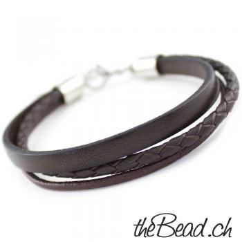 Damen Lederarmband ONE SIZE in Dunkelbraun, Gravur möglich!