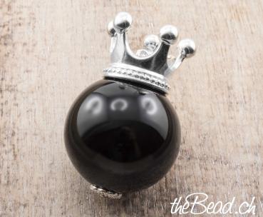 Preview: ONYX Kugel, Anhänger mit KRÖNCHEN Preview: onyx kugel mit krone