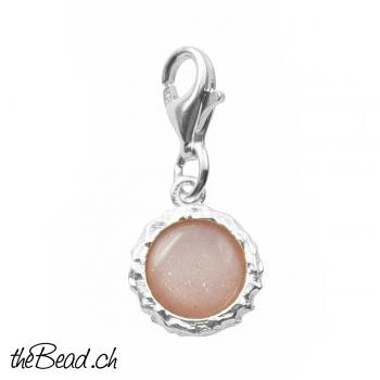 Silber Charm mit orangem MONDSTEIN