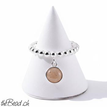 Damen Fingerring 925 Sterling Silber mit orangem Mondstein