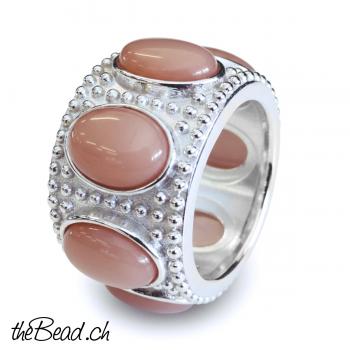 Breiter Bandring mit orangem Mondstein in 925 Sterling Silber