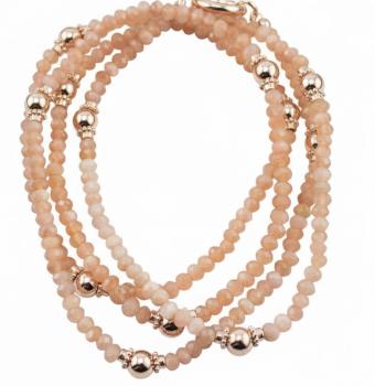 Halskette mit MONDSTEIN & Rosegold verg. Perlen, 85 cm lang!