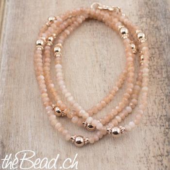 Preview: Halskette mit MONDSTEIN & HERZ Anhänger, 85 cm lang! Preview: herz oranger mondstein engel