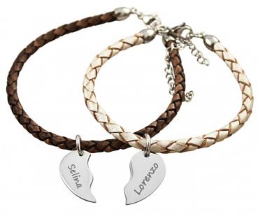 ZWEI "One Size" Partnerarmbänder mit HERZ Anhänger
