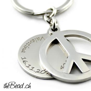 peace key chain with engraving