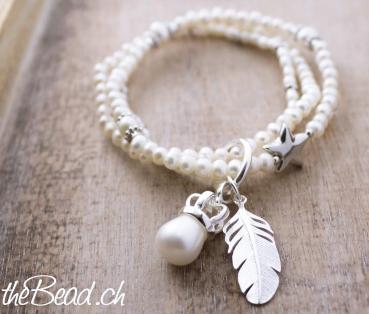 pearls and feather bracelet