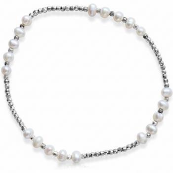 zartes Silberarmband mit weissen Perlen