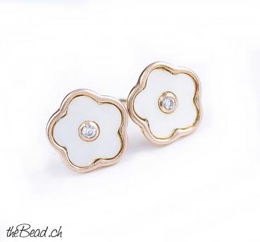 Preview: ohrstecker aus perlmutt und rosegold vergoldetem silber