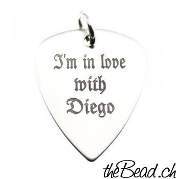 guitar pick pendant with engraving