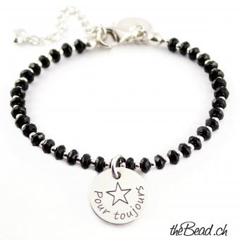 pour toujours onyxe bead bracelet with engraving perdant