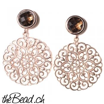 Rosegold plated 925 sterling silver with smoky quarz