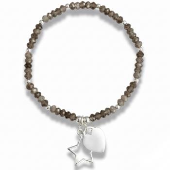RAUCHQUARZ Armband mit Silber HERZ & STERN
