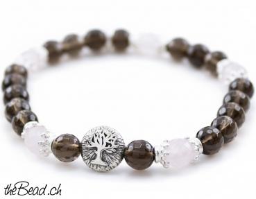 Preview: Rauchquarz & Rosenquarz Armband LEBENSBAUM Preview: Rauchquarz & Rosenquarz Armband LEBENSBAUM