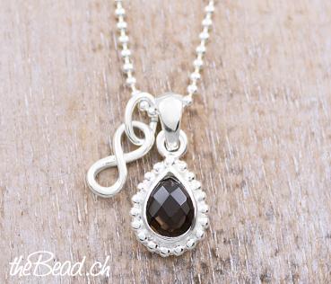 smoky quartz with infinity pendant necklace made of 925 sterling silver