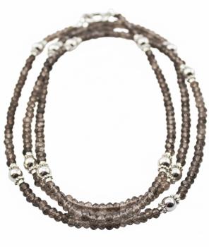 Halskette aus facettiertem Rauchquarz & Silber, 85 cm lang!