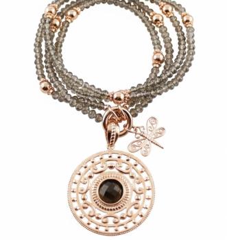 Halskette mit Rauchquarz Perlen und schönen Anhängern,  85 cm lang!