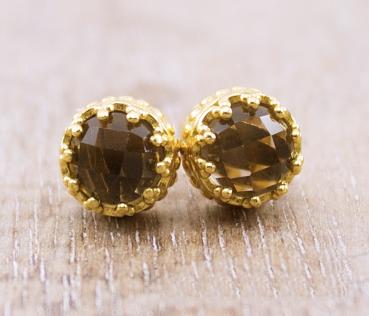 smoky quartz earrings gold plated