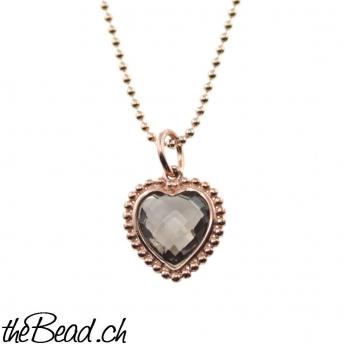 rosegold Rauchquarz  Herz silberschmuck mit süssem maiskölbchen als schöne geschenkidee