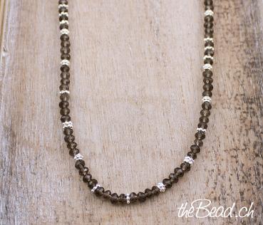 smoky quarz silver necklace