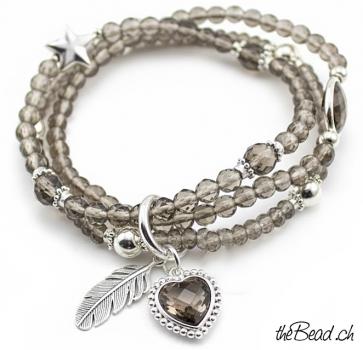 Preview: RAUCHQUARZ Armband mit HERZ & FEDER Anhänger Preview: RAUCHQUARZ Armband mit HERZ & FEDER Anhänger