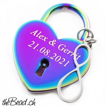 Liebes - Schloss *RAINBOW INFINITY* mit Ihrer Wunschgravur !