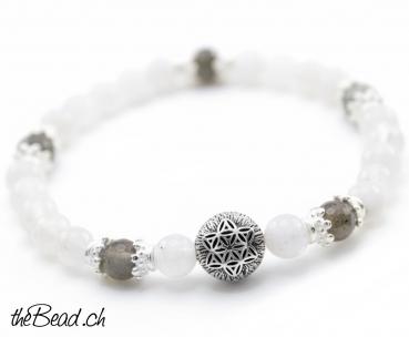 Regenbogen MONDSTEIN & Labradorit Armband BLUME des LEBENS