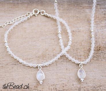 rainbow moonstone necklace and bracelet, gift idea