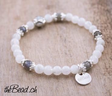 Damenschmuck Regenbogen Mondstein  Armband mit Silber blume des lebens