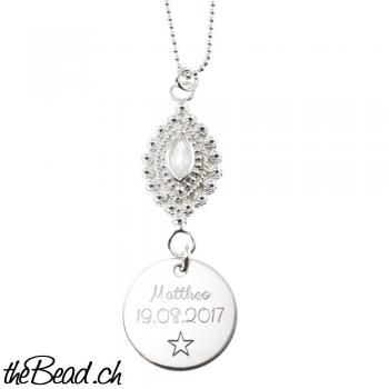 engraving necklace with moonstone pendant