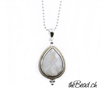 silver necklace rainbow moonstone