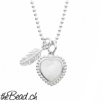 Silber Kette mit Regenbogen Mondstein HERZ & FEDER