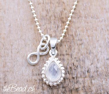 rainbow moonstone infinity pendant necklace made of 925 sterling silver