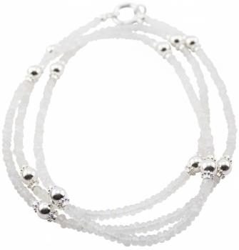 Halskette mit Regenbogen MONDSTEIN & Silberperlen, 85 cm lang!