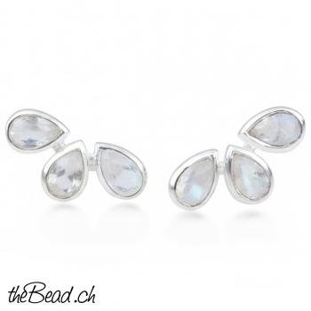 Schöne REGENBOGENMONDSTEIN Silber Ohrstecker