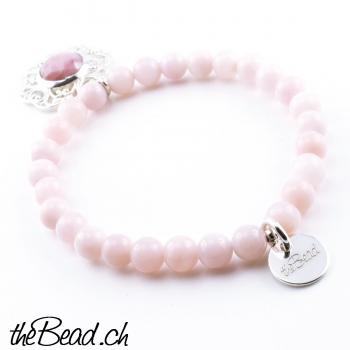 rosa andenopal armband mit silberanhaenger