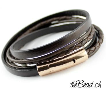 Lederarmband her passion mit möglicher gravur in braun theBead rosegold farben