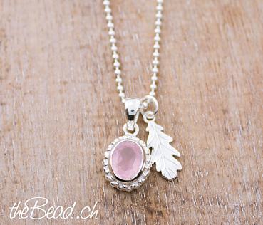 rosenquarz  anhänger schmuck schmuckbeutel bei thebead onlineshop