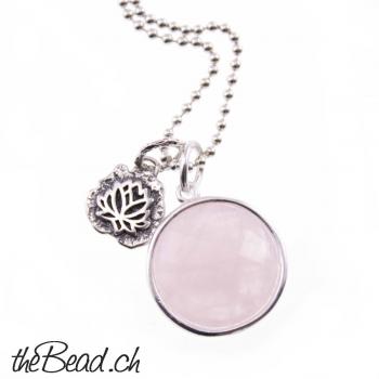 collier rose quartz silver jewelry