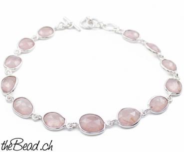 Silberarmband mit ROSENQUARZ Steinen